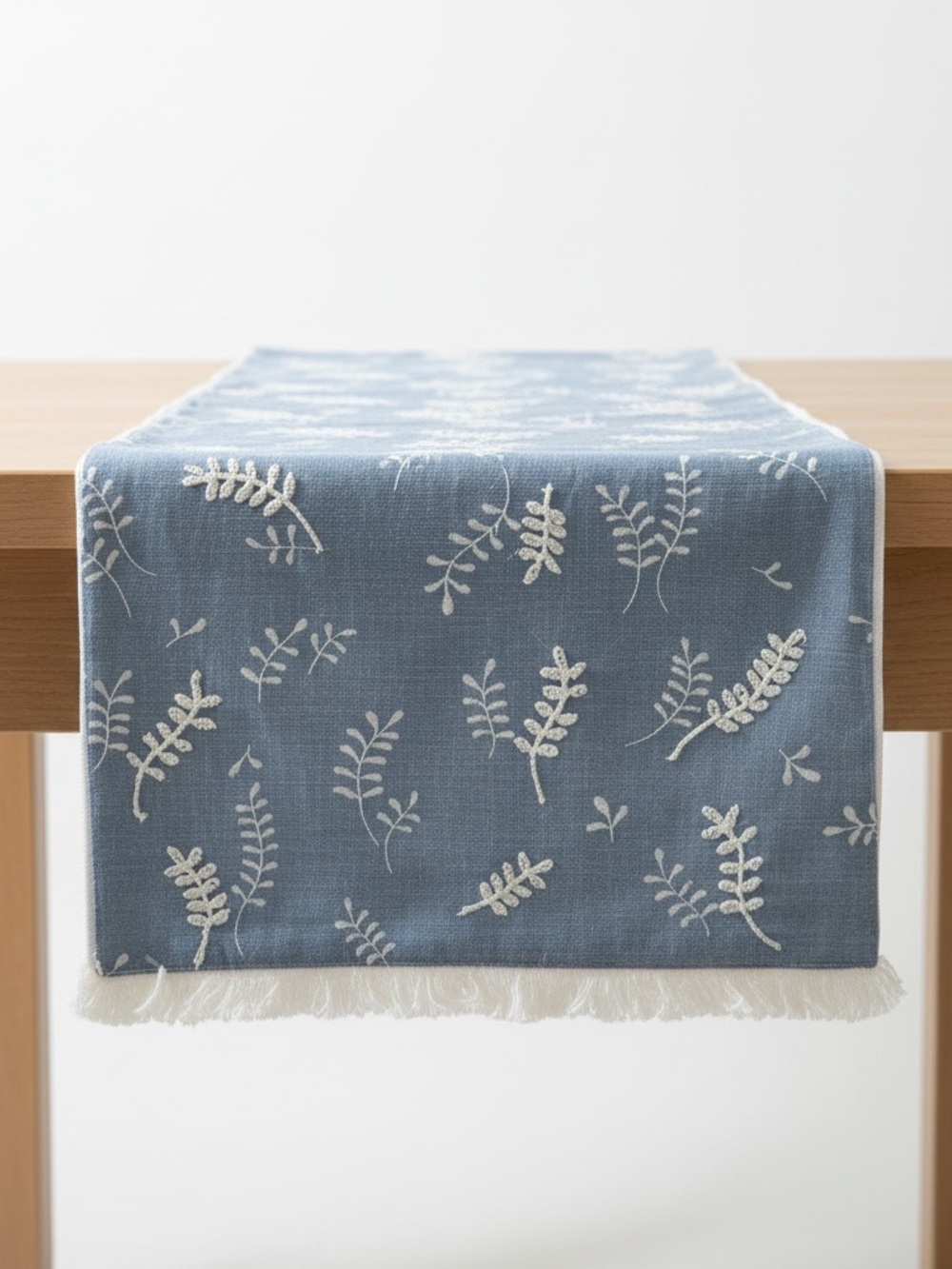 Gray/Light Blue Table Runner with Nature-Inspired Pattern and Soft Texture